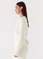 Harrison Cinched Knit Cardigan - Ivory