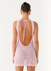 Miracle Beaded Crochet Mini Dress - Pink