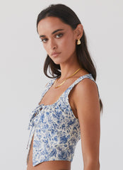 Take Me Away Corset Top - Blue Paisley