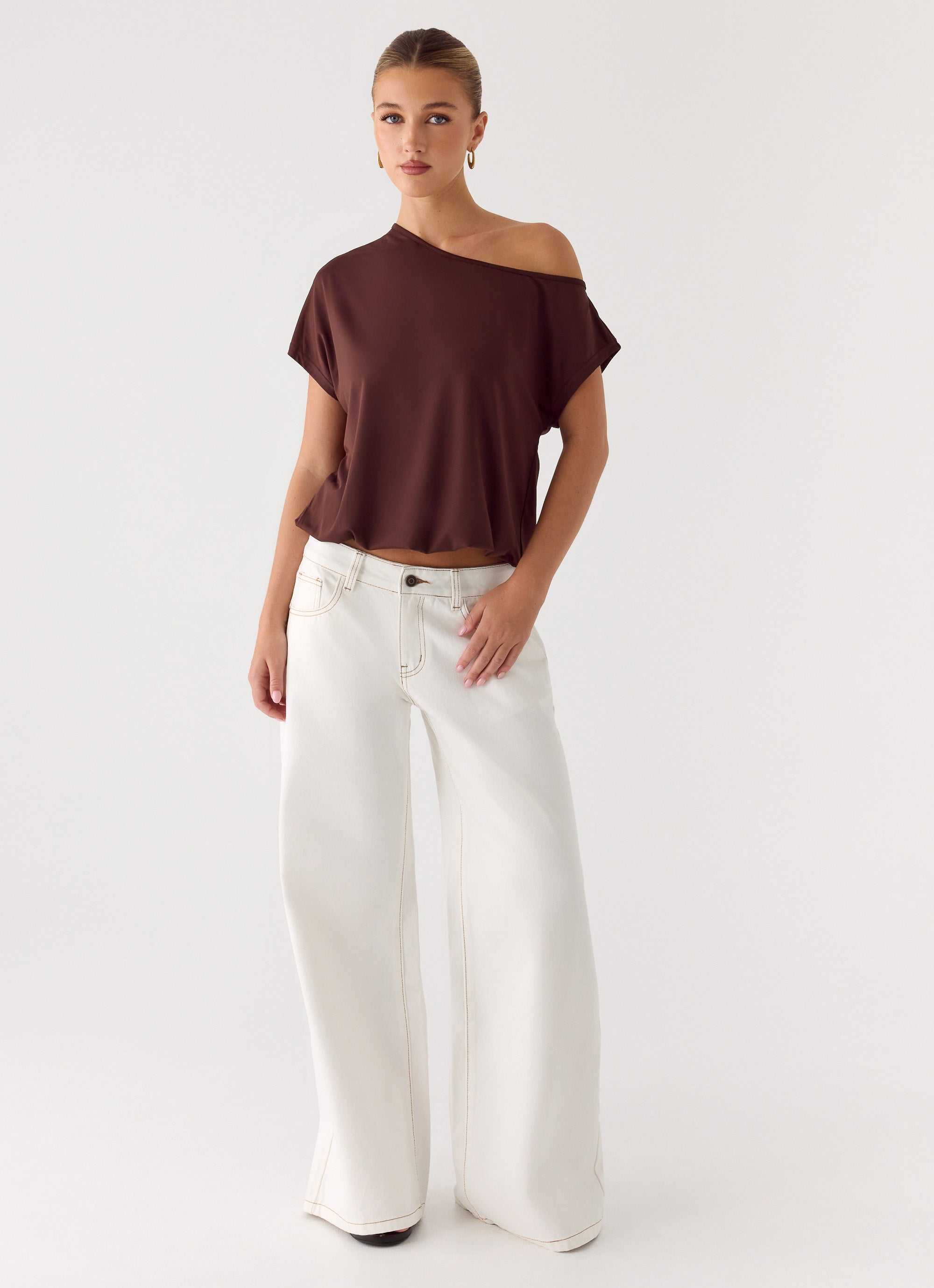 Neo Low Rise Wide Leg Denim Jeans - Ivory