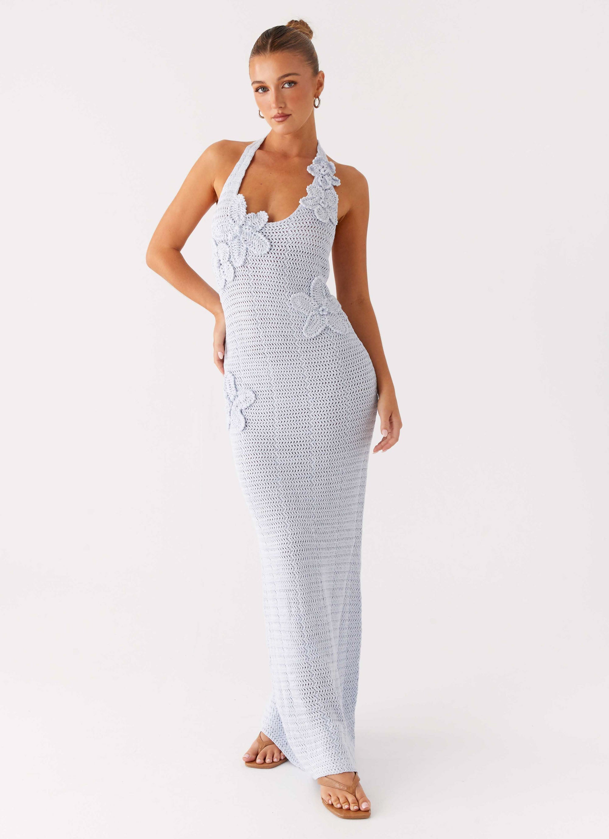 Novalee Flower Crochet Maxi Dress - Blue